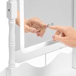 Coiffeuse avec miroir, chaise et éclairage LED – 5 tiroirs – Blanche