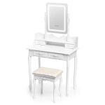 Coiffeuse avec miroir, chaise et éclairage LED – 5 tiroirs – Blanche
