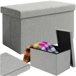 Pouf de rangement pliable RUHHY gris 60×30×30 cm – coffre de siège 54 L