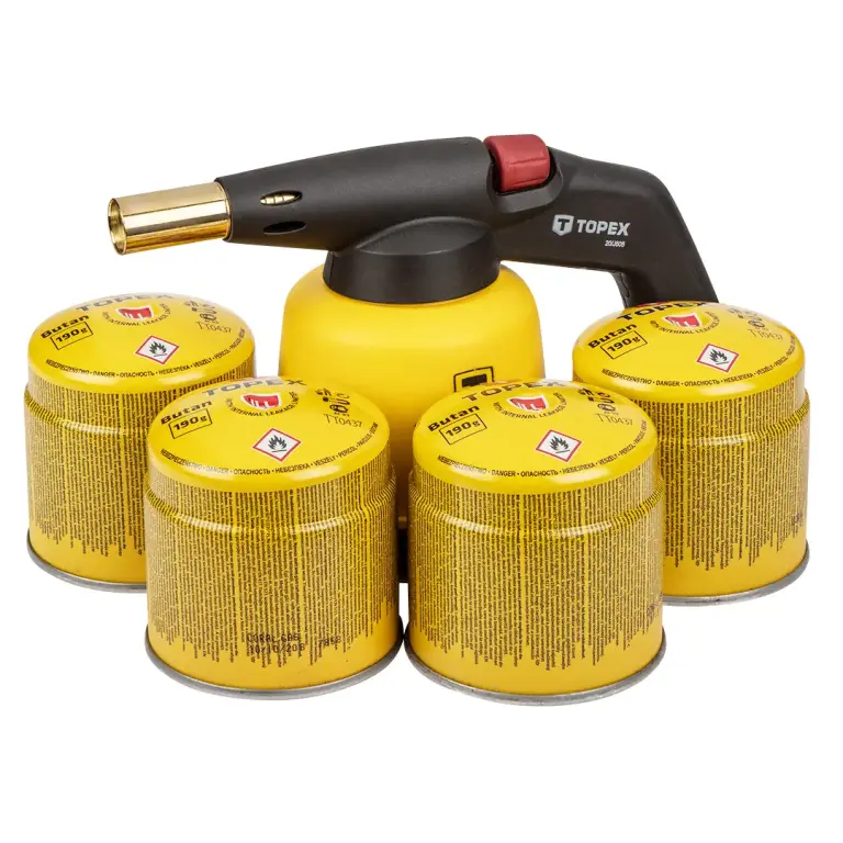 Chalumeau à gaz TOPEX avec 4 cartouches 190 g – 1350°C, allumage professionnel