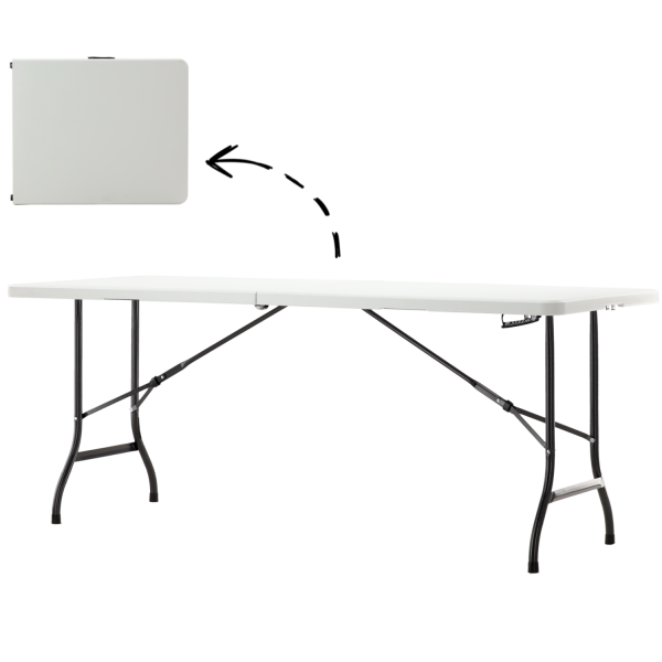 Table pliante de restauration 180 × 70 × 74 cm – blanche, structure acier