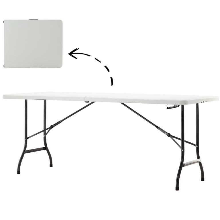 Table pliante de restauration 180 × 70 × 74 cm – blanche, structure acier