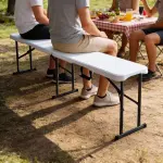 Banc de jardin pliable 180 cm – blanc, structure en acier robuste