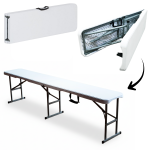 Banc de jardin pliable 180 cm – blanc, structure en acier robuste