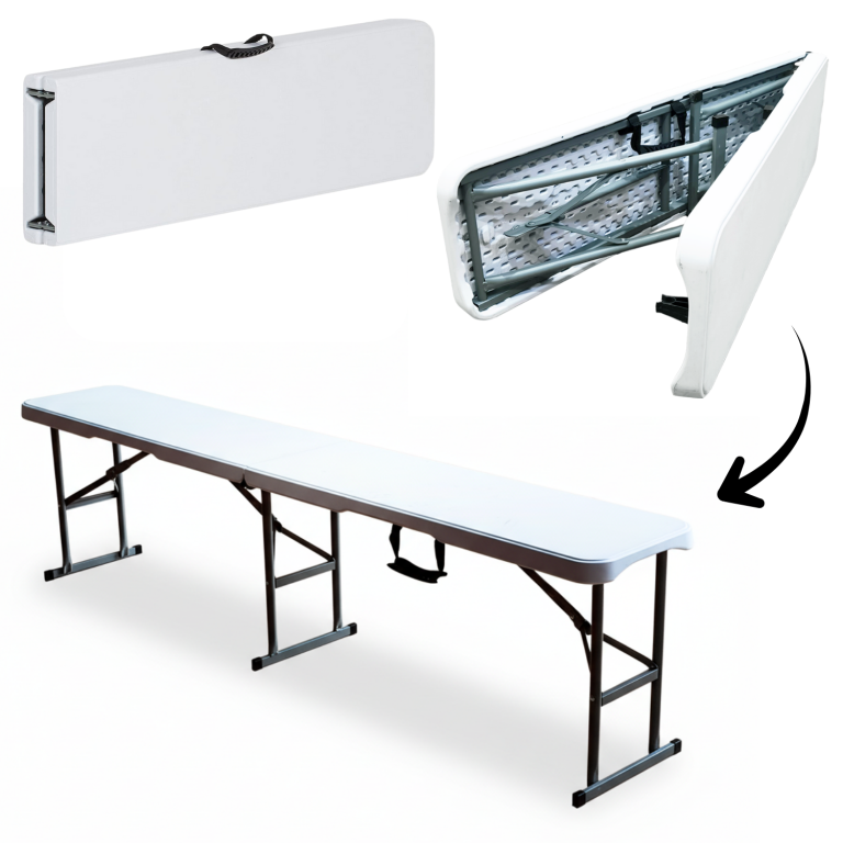 Banc de jardin pliable 180 cm – blanc, structure en acier robuste