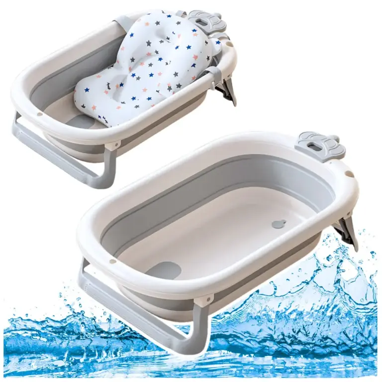 Baignoire pliable pour bébé avec thermomètre intégré – gris motif étoiles