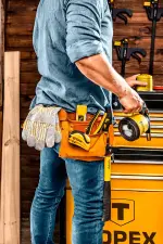 Sacoche porte-outils en cuir TOPEX 11 poches – ceinture réglable avec porte-marteau
