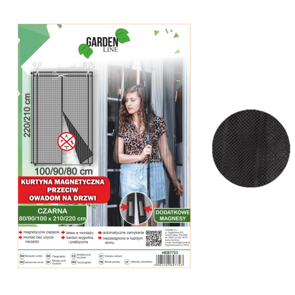 Moustiquaire magnétique pour porte 80/90/100 × 210/220 cm – noire, ajustable et auto-fermante