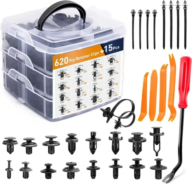 Kit de 620 Agrafes de Fixation Automobile avec Organiseur – 16 Tailles, PVC