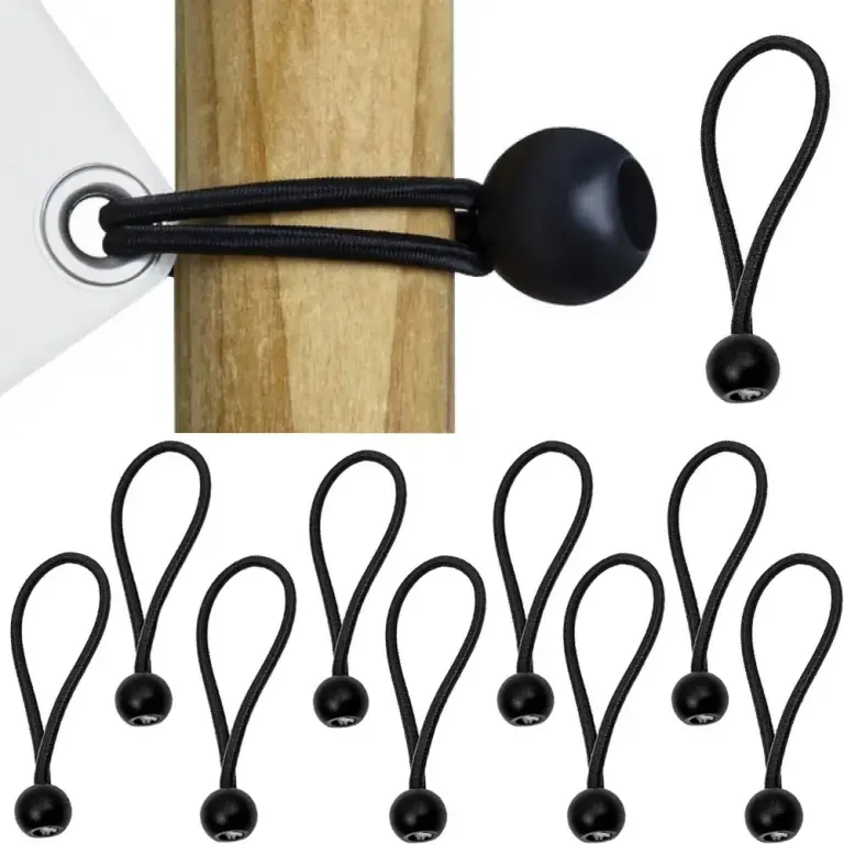 Lot de 10 Sandows Noirs avec Boule pour Fixation de Bâches, Tentes et Bannières