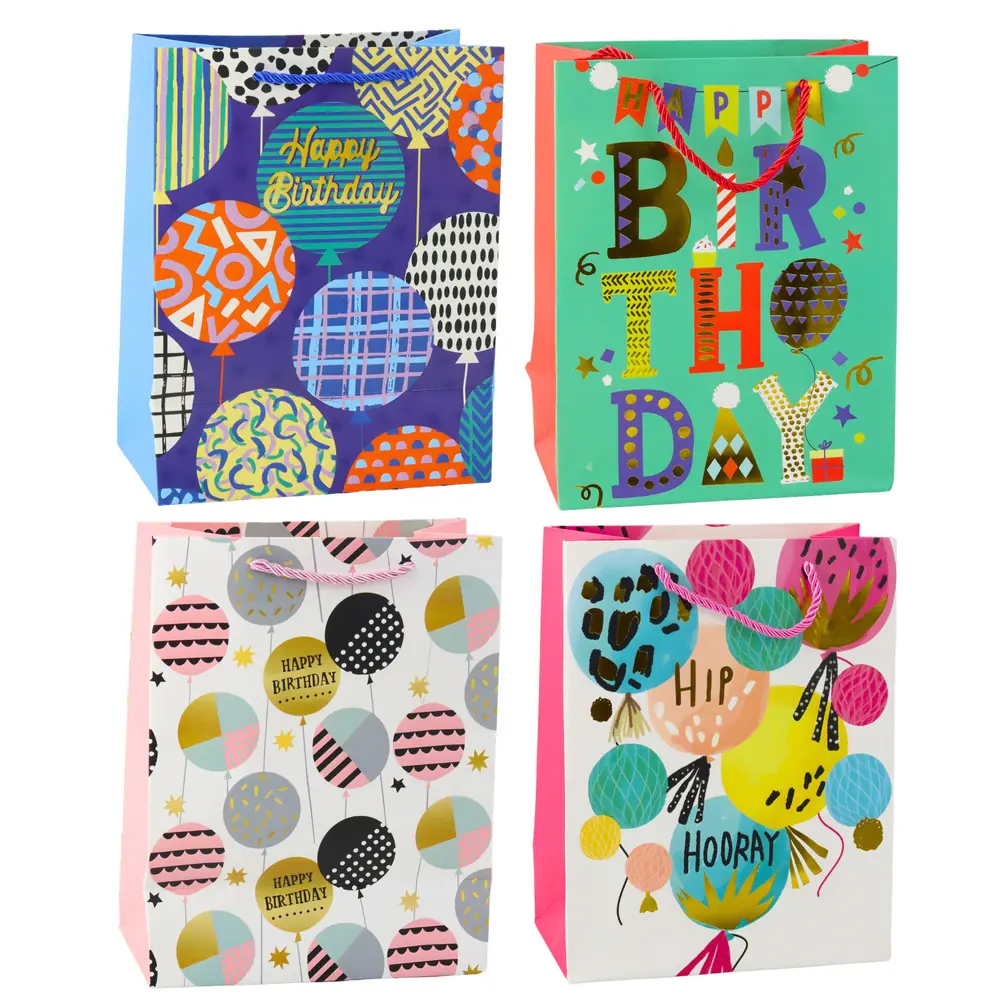 Sacchetto Regalo di Compleanno Happy Birthday 23 × 18 × 10,5 cm – Multicolore con Manici in Cordoncino