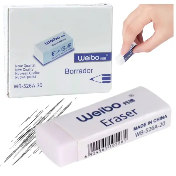 Weibo WB-526A-30 Gomma per Cancellare Bianca – 4 × 2 × 1 cm, Senza Lattice, 1 Pezzo